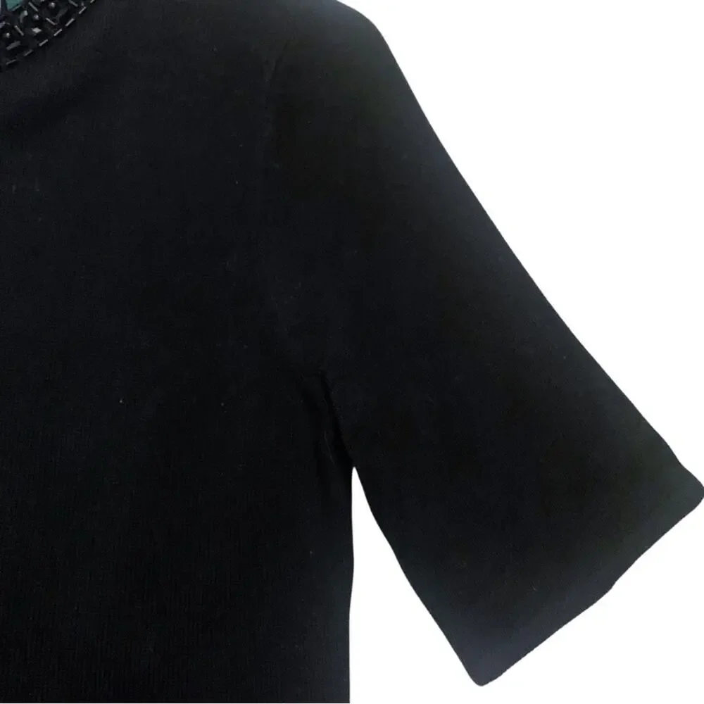 Ralph Lauren Black Cashmere Silk Short Sleeve Sweater Medium Petite Embellished